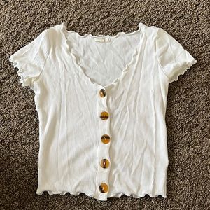 White Faux Button Up Top